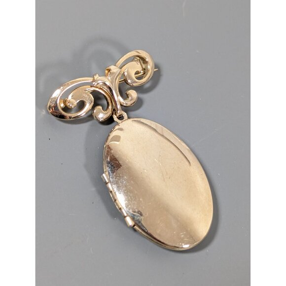 Vintage Gold Tone Oval Locket Charm Brooch Victorian Style Classic - Picture 1 of 5